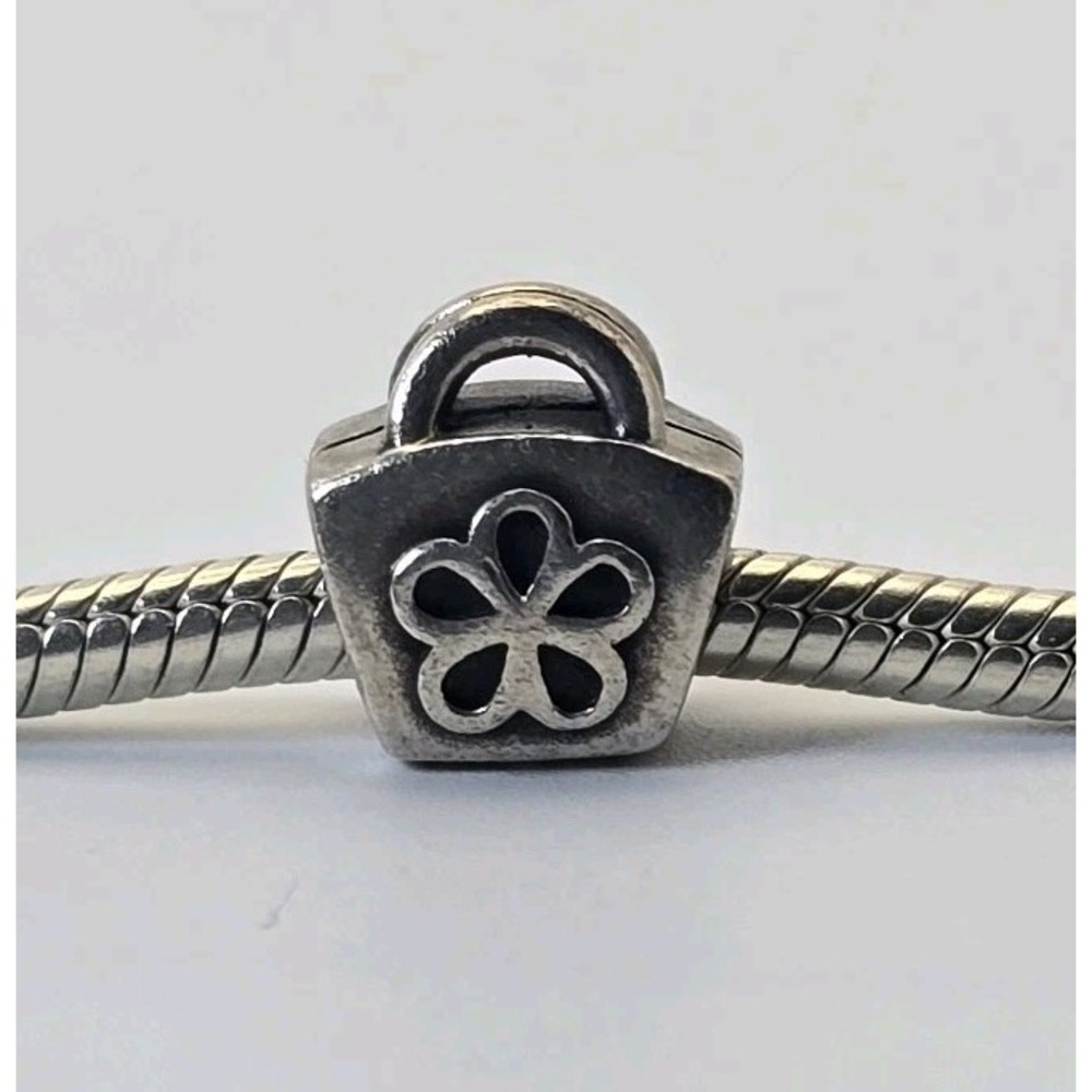 Authentic Pandora Purse Charm Blue CZ 925 ALE Sterling Silver Handbag Bead